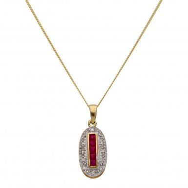 New 9ct Yellow Gold Ruby & Diamond Pendant & 18" Necklace