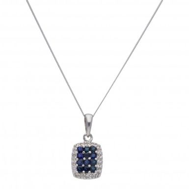 New 9ct White Gold Sapphire & Diamond Pendant & 18" Necklace