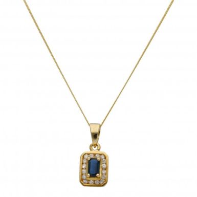 New 9ct Yellow Gold Sapphire & Diamond Pendant & 18" Necklace