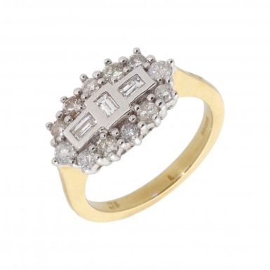 New 18ct Yellow Gold 0.75ct Diamond Boat Shaped Cluster Ring
