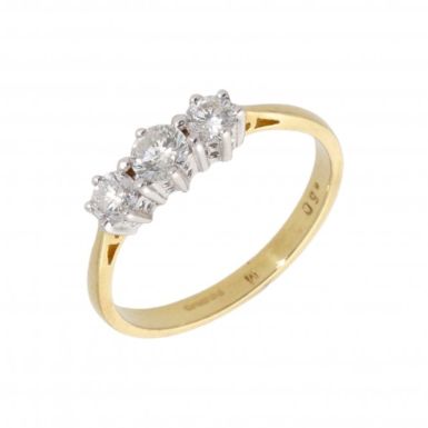 New 18ct Yellow Gold 0.50ct Diamond 3 Stone Trilogy 3 Stone Ring