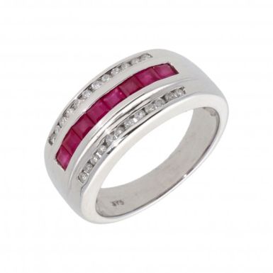 New 9ct White Gold Ruby & Diamond Eternity Style Ring