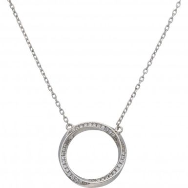 New Sterling Silver Cubic Zirconia Twist Circle 18" Necklace