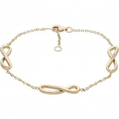 New 9ct Yellow Gold Triple Infinity Eternity 7Inch Bracelet
