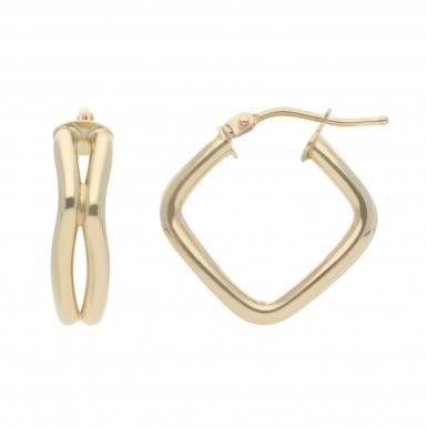 New 9ct Yellow Gold Double Row Open Square Creole Hoop Earrings