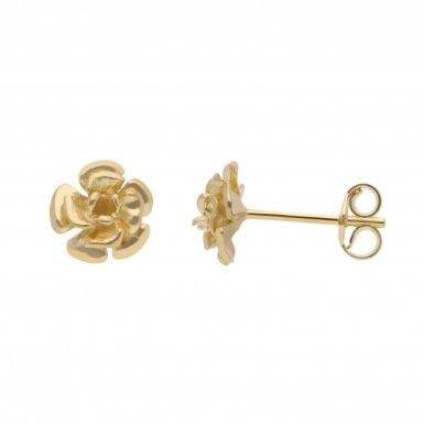 New 9ct Yellow Gold Rose Flower Stud Earrings