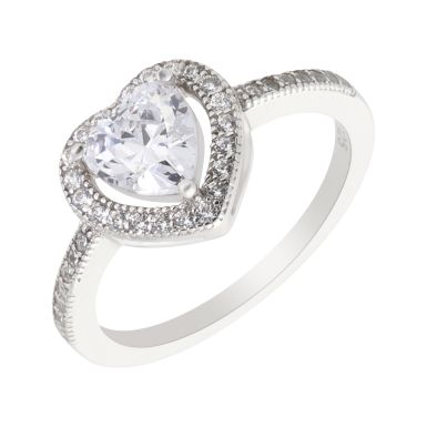 New Sterling Silver Cubic Zirconia Heart Shaped Cluster Ring