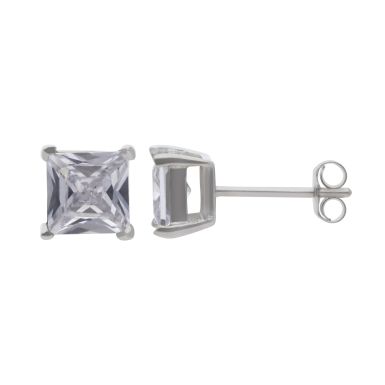 New Sterling Silver 6mm Cubic Zirconia Square Stud Earrings