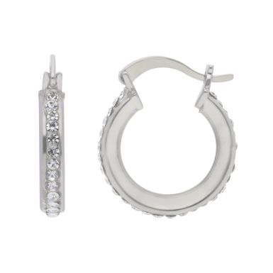 New Sterling Silver Crystal Set Round Hoop Earrings