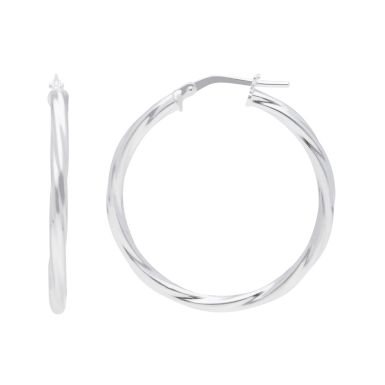 New Sterling Silver 30mm Slender Twisted Hoop Earrings