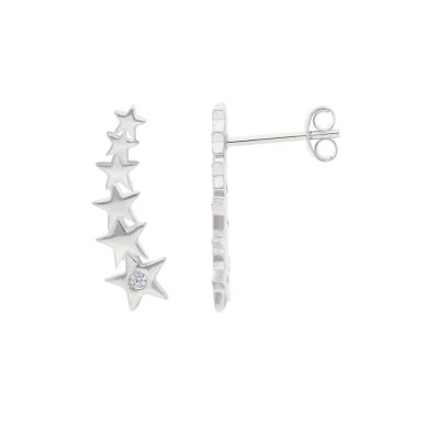 New Sterling Silver Cubic Zirconia Curve Long Star Stud Earrings