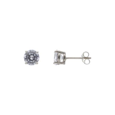 New Sterling Silver 7mm Cubic Zirconia Stud Earrings