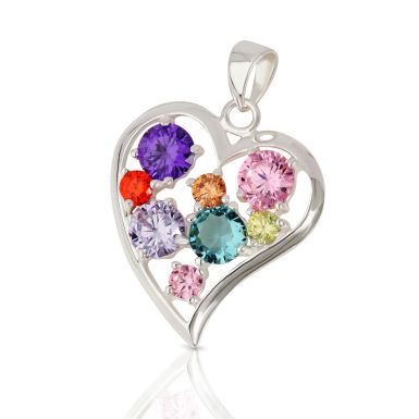 New Silver Multicoloured Cubic Zirconia Heart Pendant