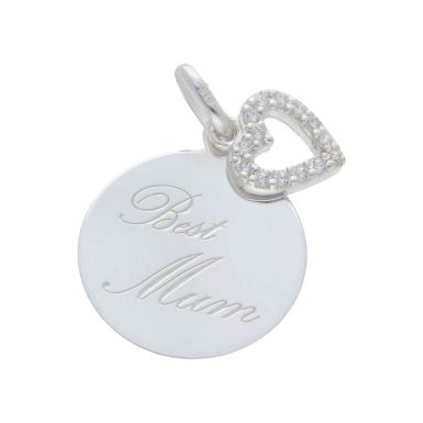 New Sterling Silver Best Mum & Stone Set Heart Pendant