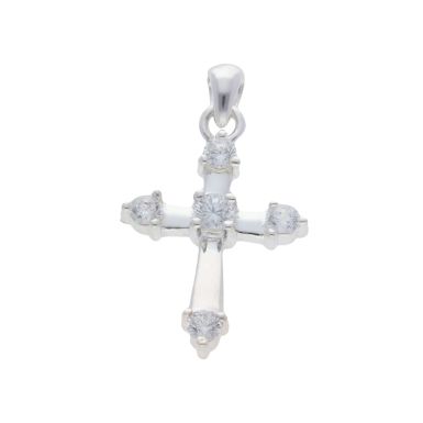 New Sterling Silver Cubic Zirconia Set Cross Pendant
