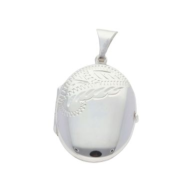New Sterling Silver Oval Half Engraved Locket