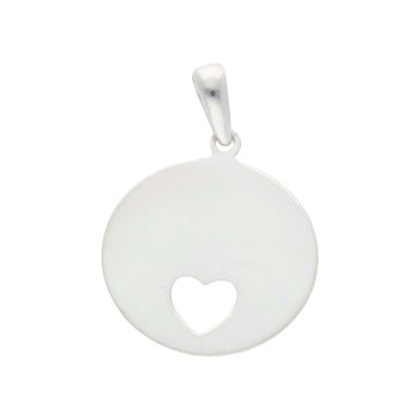 New Sterling Silver Cut-Out Heart Engraveable Round Disc Pendant