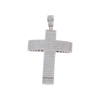 New Sterling Silver Cubic Zirconia Large Cross Pendant