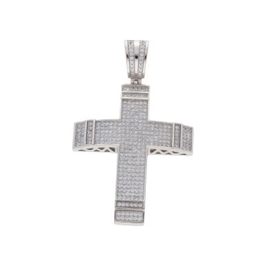 New Sterling Silver Cubic Zirconia Large Triple Cross Pendant