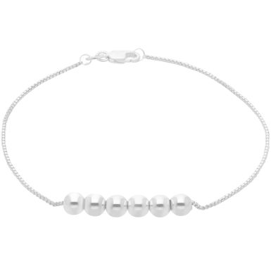 New Sterling Silver 7.5" Box & Multi Bead Link Ladies Bracelet