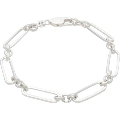 New Sterling Silver Paperclip Figaro 7.5" Bracelet