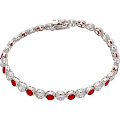 New Sterling Silver Red Cubic Zirconia 7.5" Tennis Bracelet