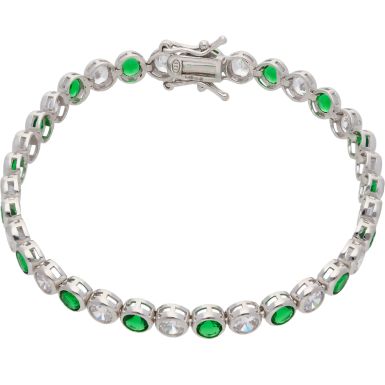 New Sterling Silver Green Cubic Zirconia 7.5" Tennis Bracelet