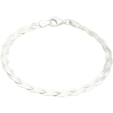 New Sterling Silver 7 Inch Plaited Herringbone Bracelet