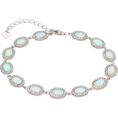 New Silver Synthetic Opal & Cubic Zirconia Ladies Bracelet