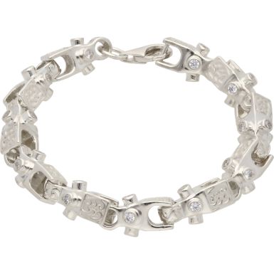New Sterling 8.5" Silver Cubic Zirconia Lego Bracelet 41g