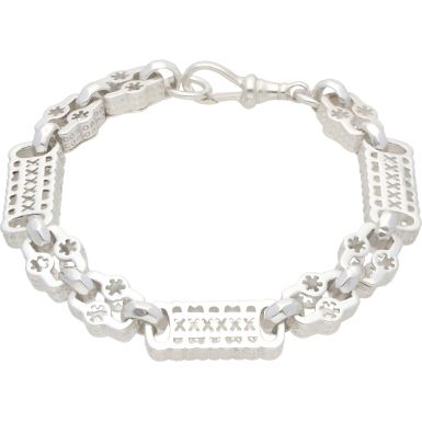 New Sterling Silver Stars & Bars 7.5 Inch Bracelet 25.8g