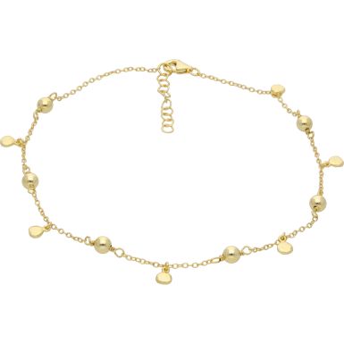 New Gold Plated Sterling Silver Bead & Drop Adjust 9.5-10"Anklet