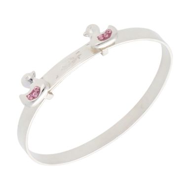 New Sterling Silver Pink Crystal Set Duck Expanding Bangle