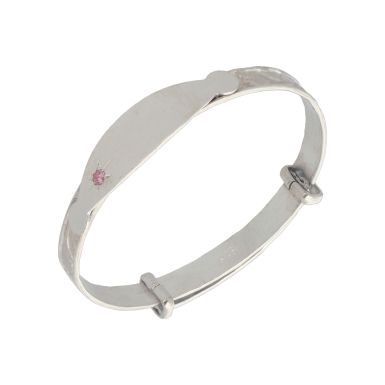 New Sterling Silver Pink Cubic Zirconia Baby Identity Bangle