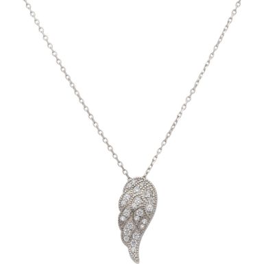 New Sterling Silver Cubic Zirconia Angel Wing Pendant Necklace