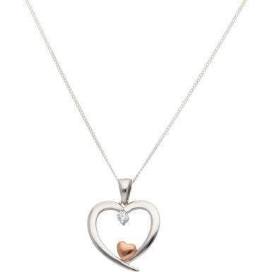 New Sterling Silver Two-Colour Cubic Zirconia Set Heart Necklace