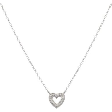 New Sterling Silver Cubic Zirconia Open Heart 16 Inch Necklace