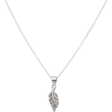 New Sterling Silver Cubic Zirconia Leaf Pendant & Chain Necklace