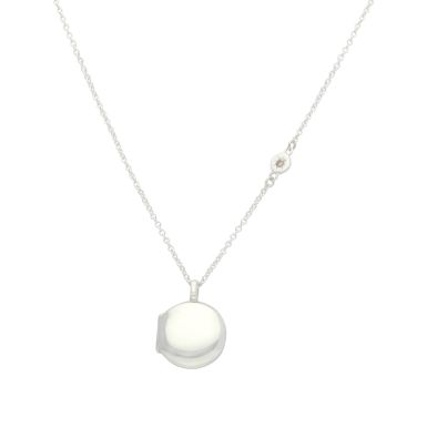 New Sterling Silver Round Locket & 18" Diamond Tag Necklace