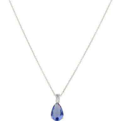 New Sterling Silver Blue Cubic Zirconia & Adjust 16-18" Chain