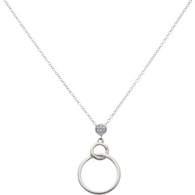 New Sterling Silver Cubic Zirconia Double Circle 16-18" Necklace