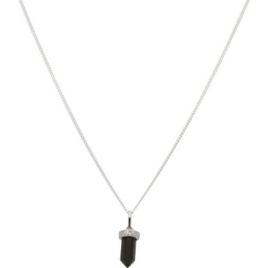New Sterling Silver Black Obsidian Pendant & 18" Chain Necklace