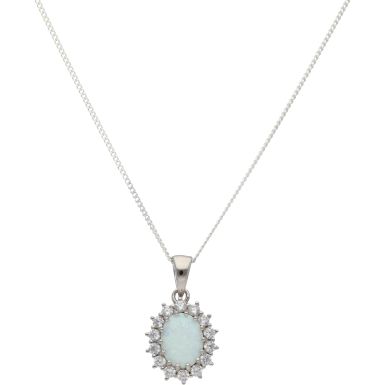 New Sterling Silver Cultured Opal & Cubic Zirconia & 18" Chain