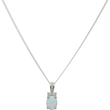 New Sterling Silver Cultured Opal & Cubic Zirconia & 18" Chain