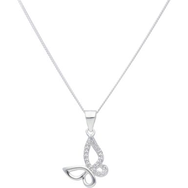 New Sterling Silver Cubic Zirconia Butterfly & 18" Necklace