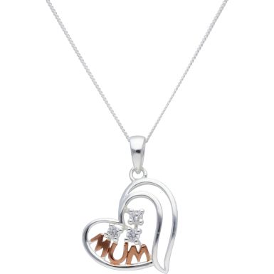 Ne Sterling Silver & Rose Cubic Zirconia Mum Heart & 18" Chain