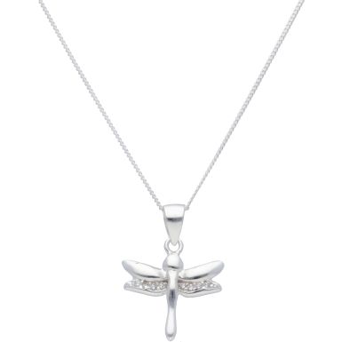 New Sterling Silver Stone Set Dragonfly Pendant & 18" Necklace