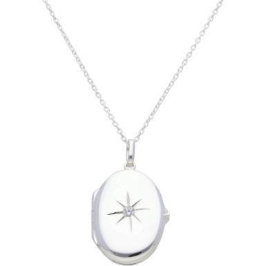 New Sterling Silver Gem Set Oval Locket & 18" Chain Necklace