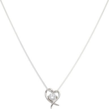 New Sterling Silver Cubic Zirconia Heart Pendant & 18" Necklace