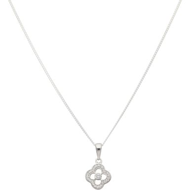 New Sterling Silver Cubic Zirconia Flower Pendant & 18" Necklace